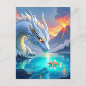 Surrealistische witte draak en gouden vis briefkaart (Voorkant)