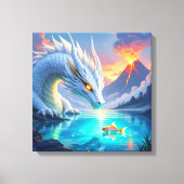 Surrealistische witte draak en gouden vis canvas afdruk (Voorkant)