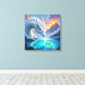 Surrealistische witte draak en gouden vis canvas afdruk (Insitu (Houten vloer))