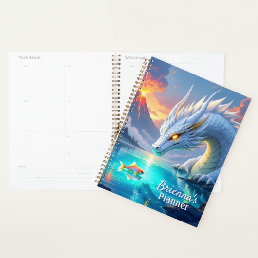 Surrealistische witte draak en gouden vis geperson planner (Display)