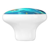 Surrealistische witte draak en gouden vis keramische knop (Zijkant)