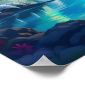 Surrealistische witte draak en gouden vis poster (Hoek)