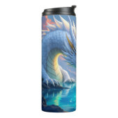 Surrealistische witte draak en gouden vis thermosbeker (Gedraaid links)