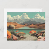 Surrealistische woestijn en meer met goudvissen briefkaart (Voorkant / Achterkant)