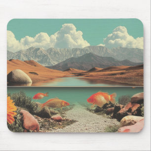 Surrealistische woestijn en meer met goudvissen muismat