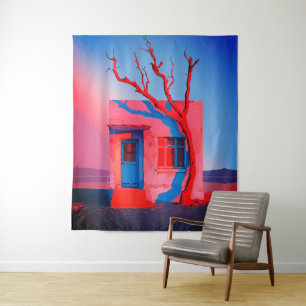 Surrealistische woestijn huis muurkunst – Minimali Wandkleed