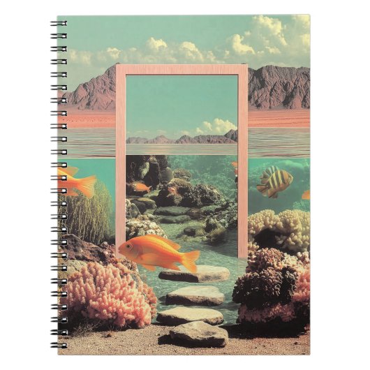 Surrealistische woestijn-oceaan met deur notitieboek (Voorkant)