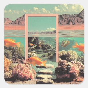 Surrealistische woestijn-oceaan met deur vierkante sticker