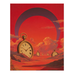 Surrealistische woestijnklok Rode droomlandschapsk Perfect Poster