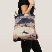 Surrealistische woestijnoase met sci-fi structuur tote bag (Dichtbij)