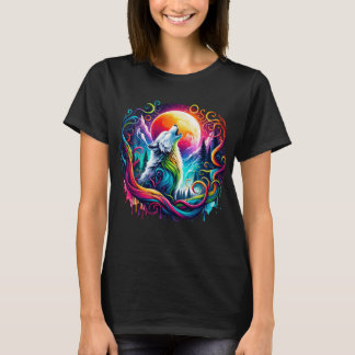 Surrealistische Wolf Howling op de Maan 02 T-shirt