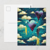 Surrealistische  wolken en hartballonnen briefkaart (Voorkant / Achterkant)