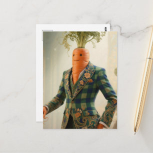 Surrealistische wortel in een pak briefkaart