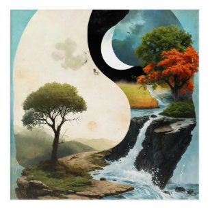 Surrealistische Yin Harmony: Natuur's Influence Wa Acryl Muurkunst