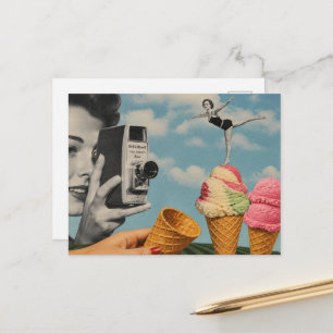 Surrealistische zomercollage ijs zwemmen briefkaart