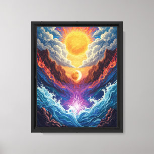 Surrealistische Zon- en Maan Abstracte Landschapsp Canvas Afdruk