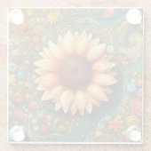 Surrealistische Zonnebloem Symfonie Glazen Onderzetter (Achterkant)