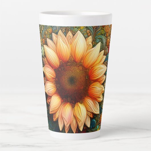 Surrealistische Zonnebloem Symfonie Latte Mok (Voorkant)
