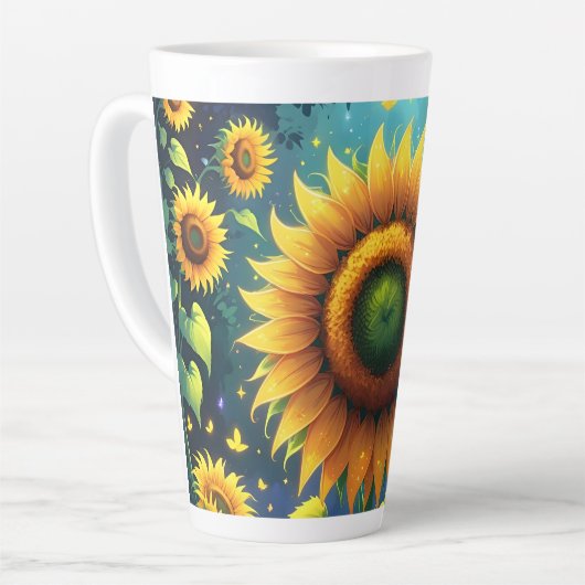 Surrealistische zonnebloemen latte mok (Linkerhoek)