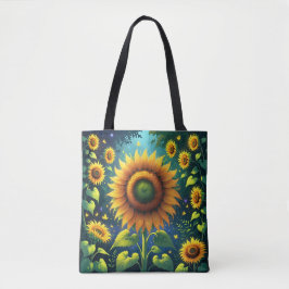 Surrealistische zonnebloemen tote bag