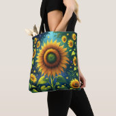 Surrealistische zonnebloemen tote bag (Dichtbij)