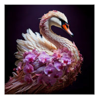 Surrealistische zwaan met orchideeën