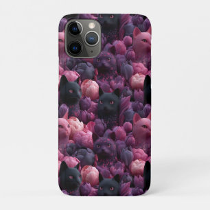 Surrealistische Zwarte Kat en Roze Pioen Bloemmoti Case-Mate iPhone Case