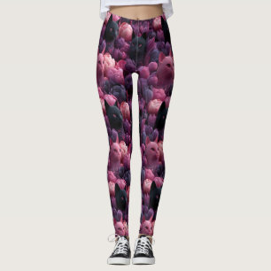 Surrealistische Zwarte Kat en Roze Pioen Bloemmoti Leggings
