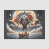 Surrealistische zwarte vrouw droomt van zee en maa tissuepapier (Voorkant)