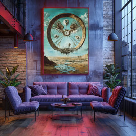 Surrealistische zwevende cirkelstructuur met Abstr Poster