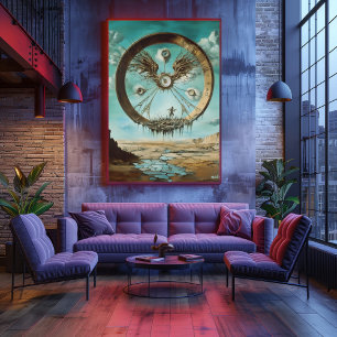 Surrealistische zwevende cirkelstructuur met Abstr Poster