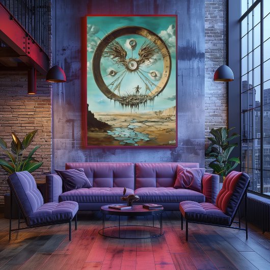 Surrealistische zwevende cirkelstructuur met Abstr Poster