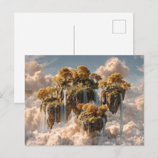 Surrealistische zwevende eilanden met gouden bomen briefkaart (Voorkant / Achterkant)