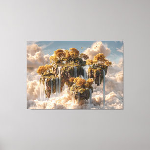 Surrealistische zwevende eilanden met gouden bomen canvas afdruk