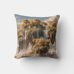 Surrealistische zwevende eilanden met gouden bomen kussen