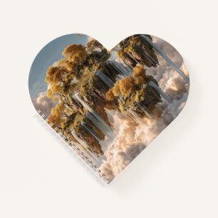 Surrealistische zwevende eilanden met gouden bomen notitieboek