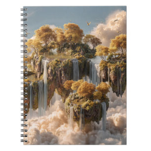Surrealistische zwevende eilanden met gouden bomen notitieboek