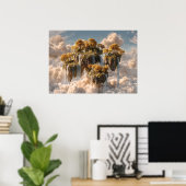 Surrealistische zwevende eilanden met gouden bomen poster (Thuiskantoor)