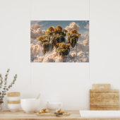 Surrealistische zwevende eilanden met gouden bomen poster (Keuken)