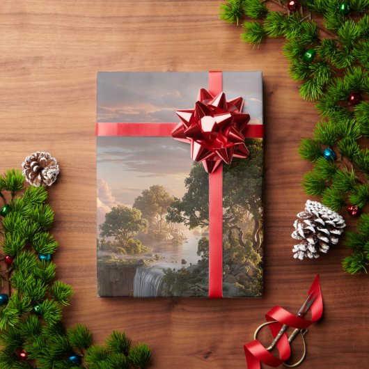 Surrealistische zwevende eilanden met watervallen cadeaupapier (Feestdagen Geschenken)