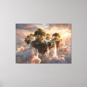 SURREALISTISCHE ZWEVENDE EILANDEN MET WATERVALLEN CANVAS AFDRUK
