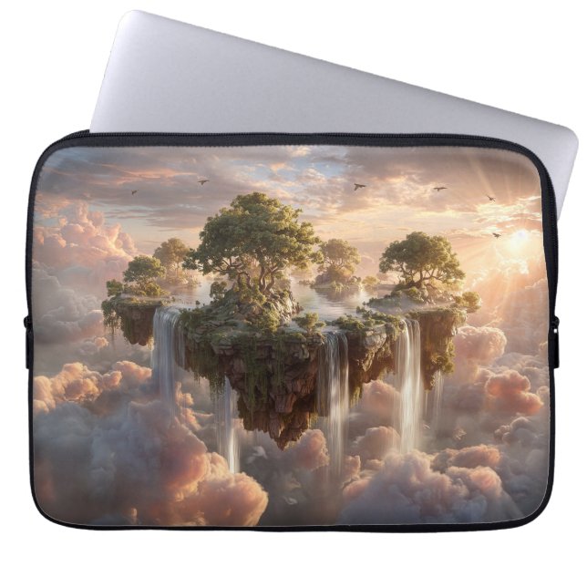Surrealistische zwevende eilanden met watervallen laptop sleeve (Voorkant)