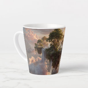 Surrealistische zwevende eilanden met watervallen latte mok
