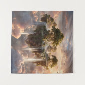 Surrealistische zwevende eilanden met watervallen wandkleed (Voorkant (horizontaal))