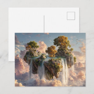 Surrealistische zwevende kliffen met watervallen briefkaart