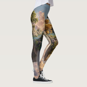 Surrealistische zwevende kliffen met watervallen leggings