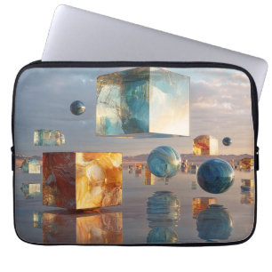 Surrealistische zwevende kubussen en bollen laptop sleeve