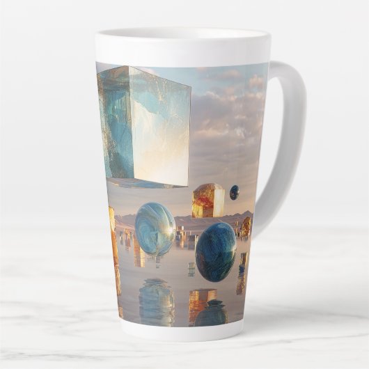 Surrealistische zwevende kubussen en bollen latte mok (Rechterhoek)