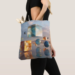 Surrealistische Zwevende Kubussen en Bollen Tote Bag