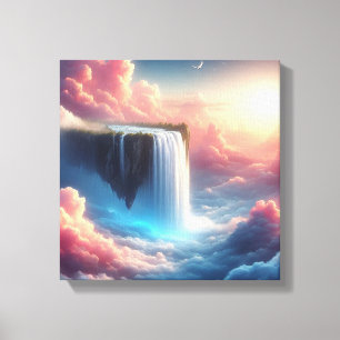 Surrealistische zwevende rots met waterval canvas afdruk